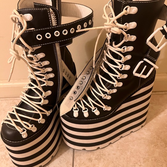 Dolls Kill Black and White Striped Platform Boots - Picture 11 of 11